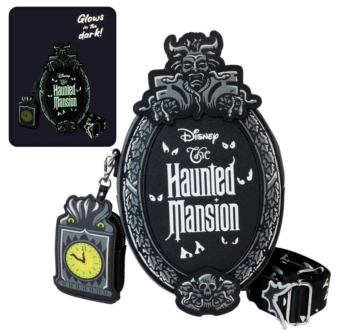 The Haunted Mansion Plaque Glow Crossbody Bag With Coin Bag