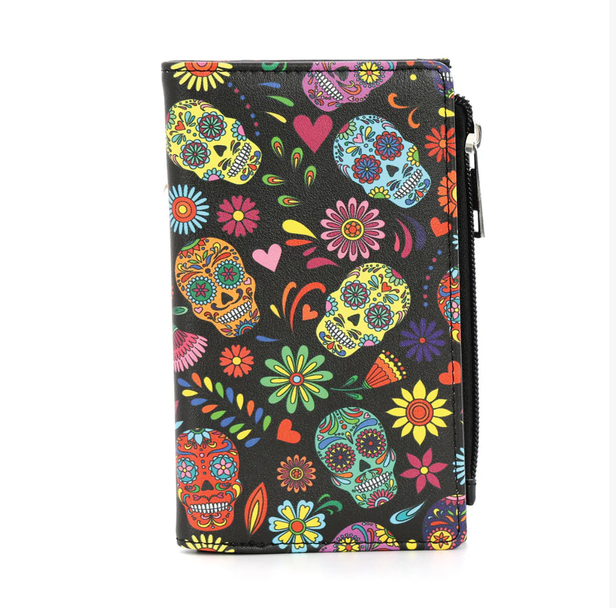 Floral Sugar Skull Head Collage Wallet In Vinyl