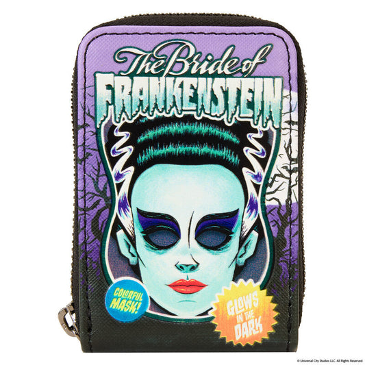 Universal Monsters Bride of Frankenstein Mask Glow Accordion Zip Around Wallet