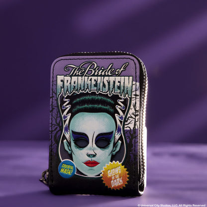 Universal Monsters Bride of Frankenstein Mask Glow Accordion Zip Around Wallet