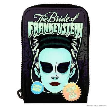 Universal Monsters Bride of Frankenstein Mask Glow Accordion Zip Around Wallet